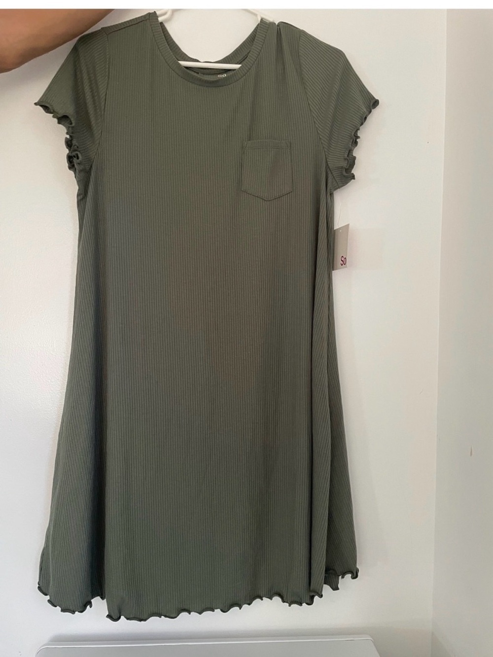 SO Olive Green Ribbed Pocket Swing Mini Dress
